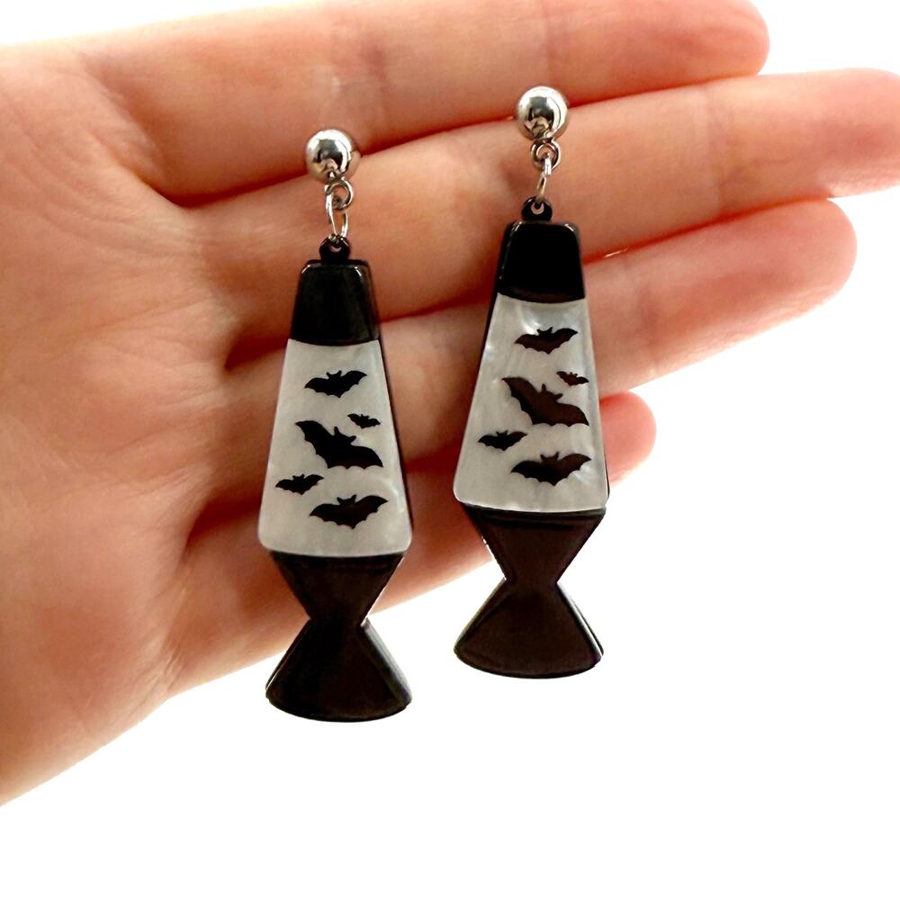 Bat Lava Lamp Acrylic Earrings: Spooky Halloween Jewelry